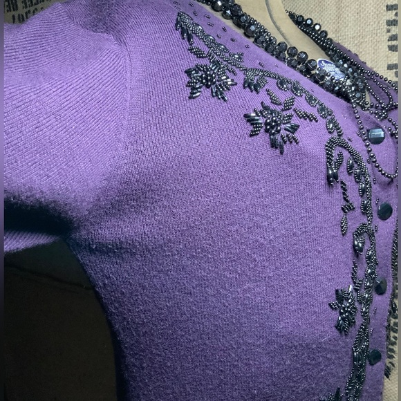 Vintage Carol Little Beaded Royal Purple Sweater Maxi Dress Duster Ladies size M - Picture 14 of 16